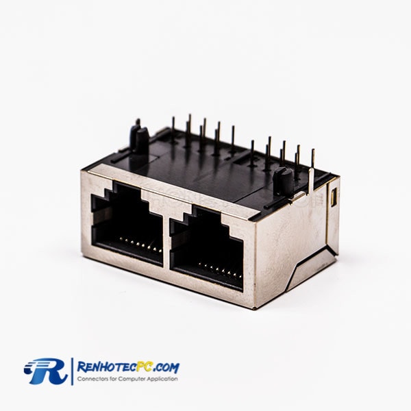 8P RJ45 Female Connectors 90 Degree 2 Port without LED and with Shield ...