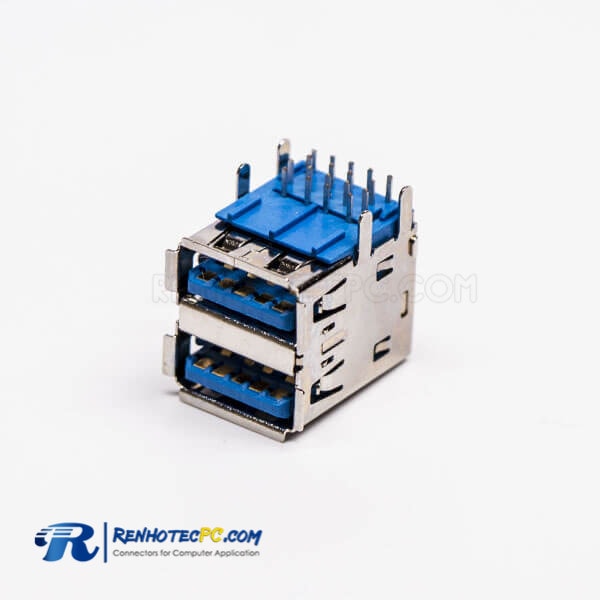 Right Angled usb3.0 Type A Dual Port Female Through Hole - Renhotecpc.com