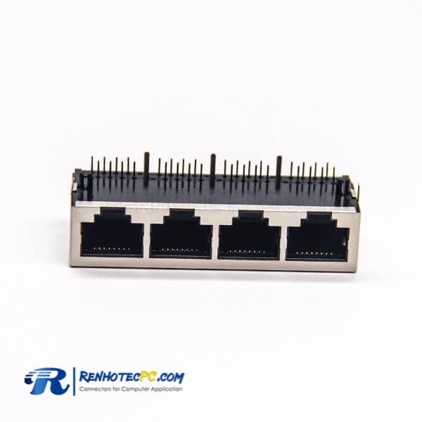 RJ45 4 Port Shielded Female Connector Right Angle 8p8c DIP PCB Mount ...